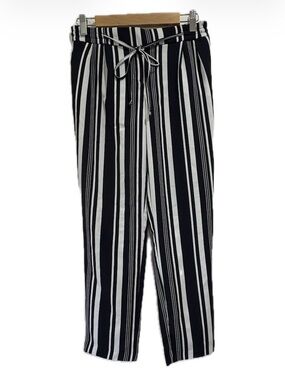 Adrienne Vittadini Black White Stripe Pull-On Cropped Pants Size 2